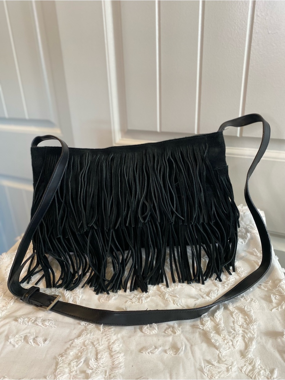 EGO Black Fringe Crossbody Bag with Adjustable Strap
